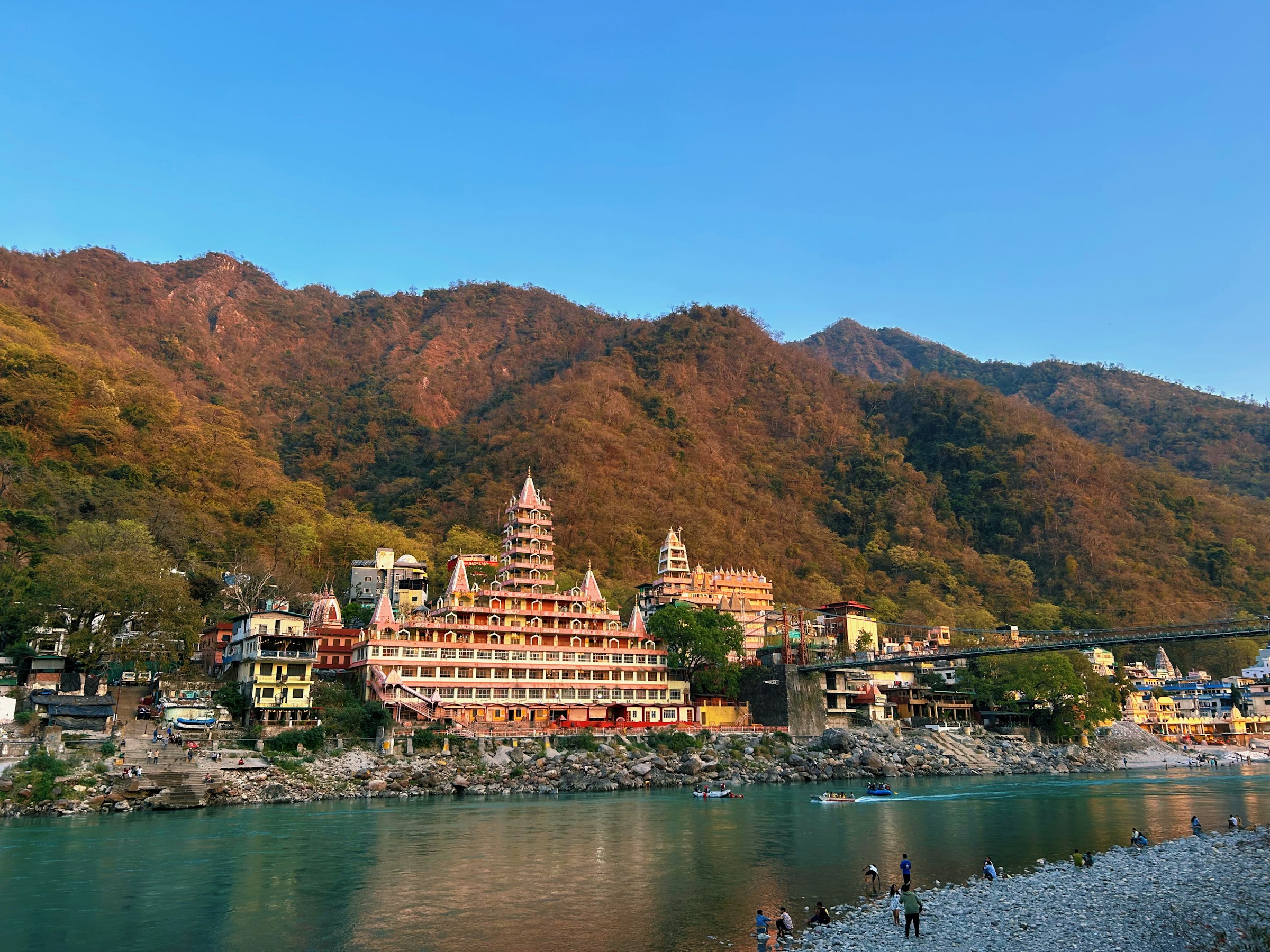 Rishikesh in the hills with the river running through it