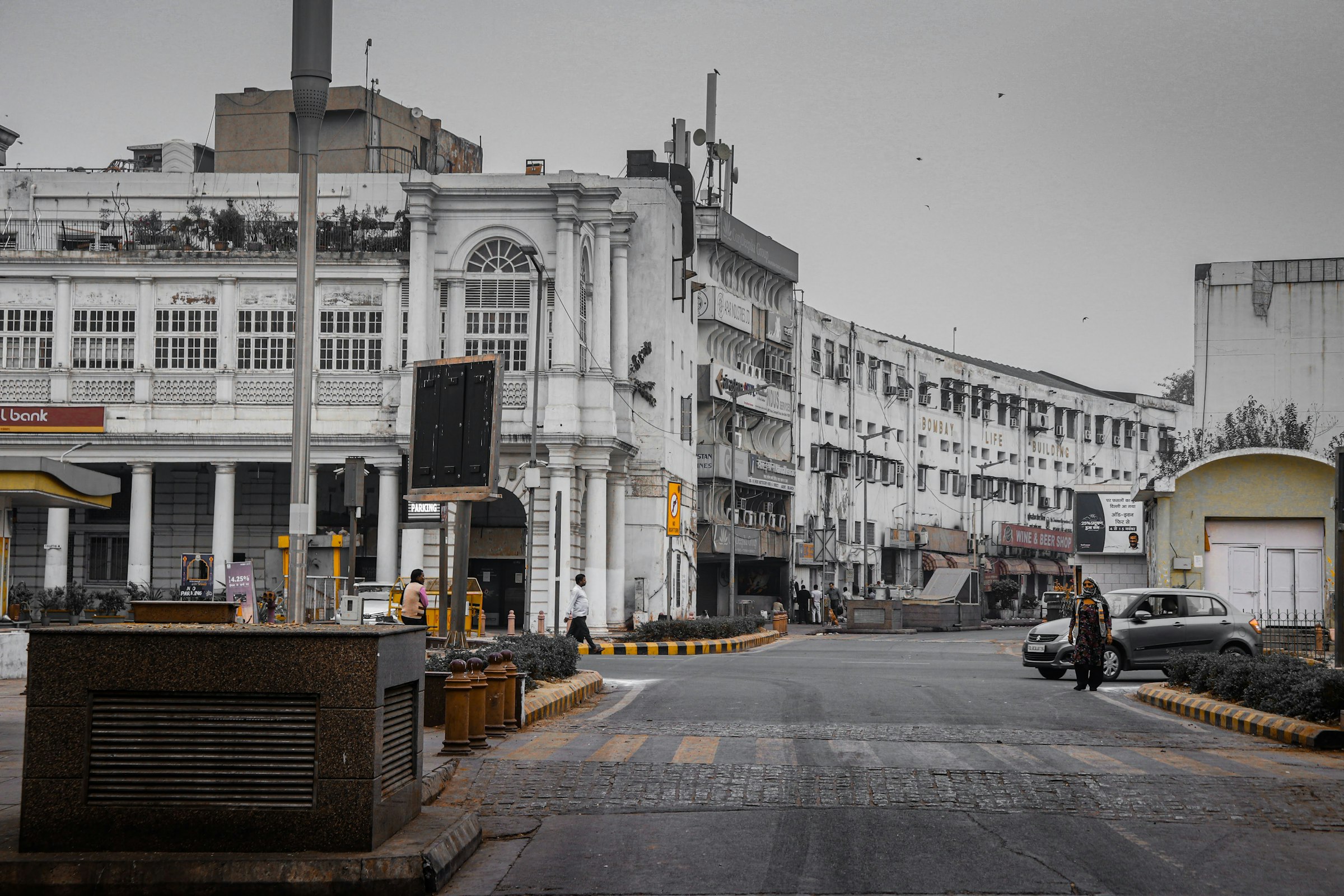 A white colonnaded building at Connaught Place