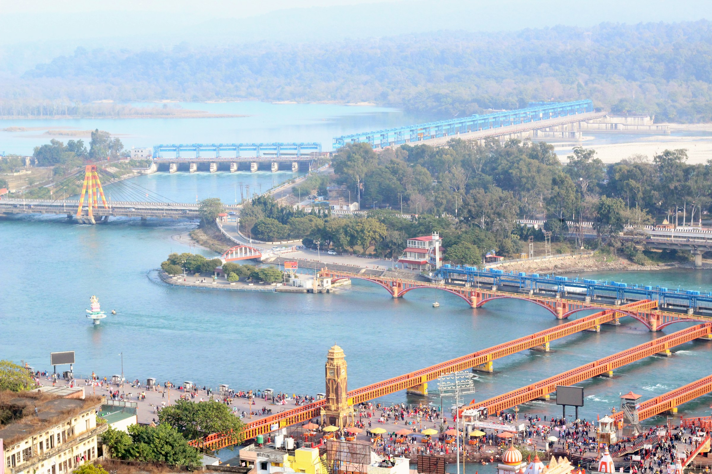 A train crossing a bridge over the Ganga at Haridwar