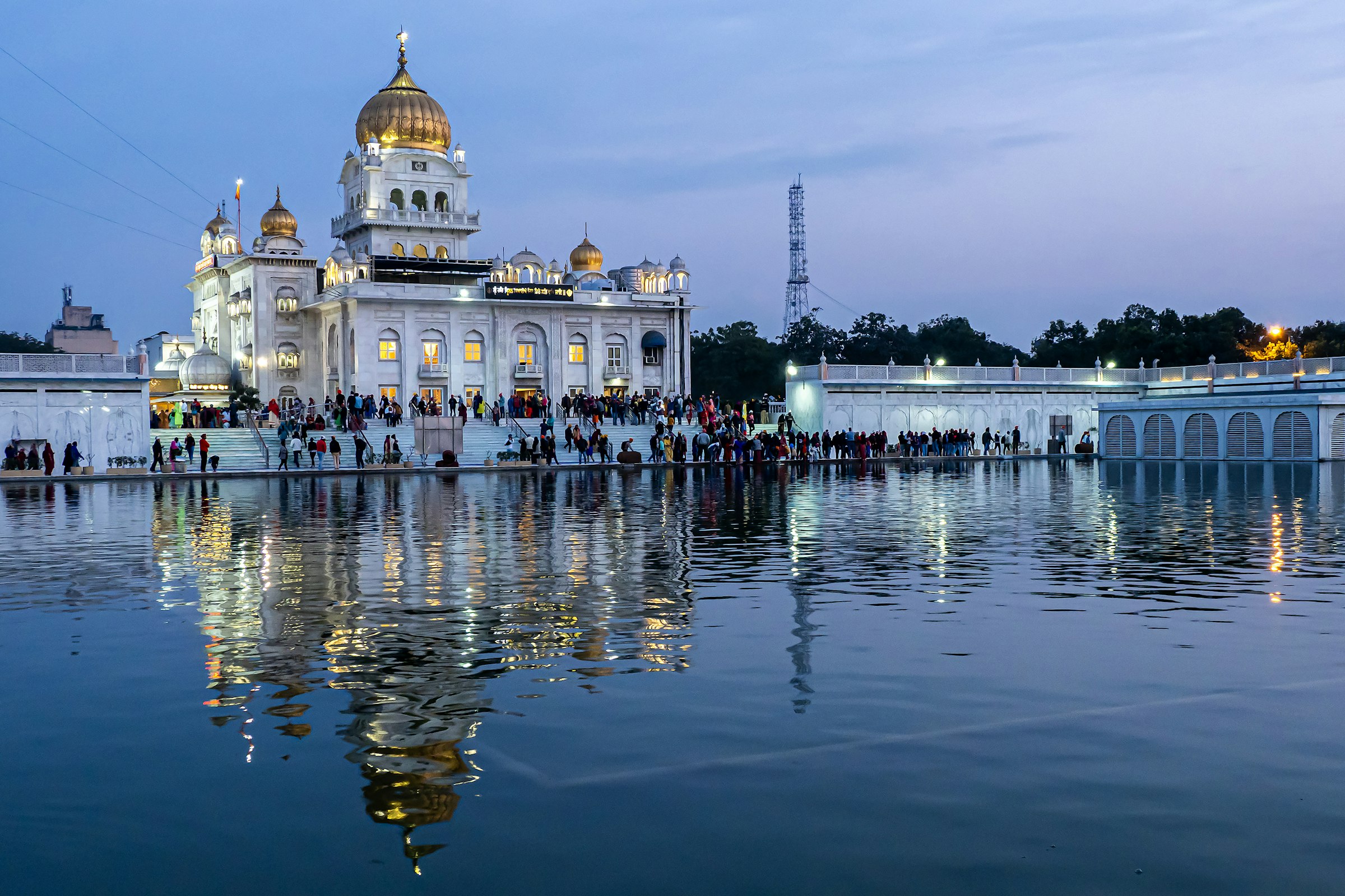 Gurudwara Bangla Sahib across its holy pool